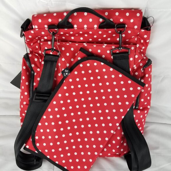 JuJuBe Black Ruby Be Sporty Backpack Red Polka Dot Messenger Strap Change Pad - Picture 9 of 16